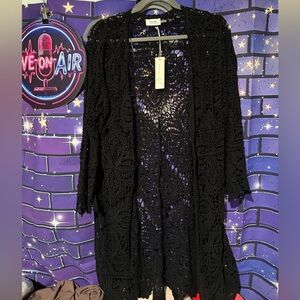 NWT Bluivy Black Crochet Open-Front Cardigan-M/L